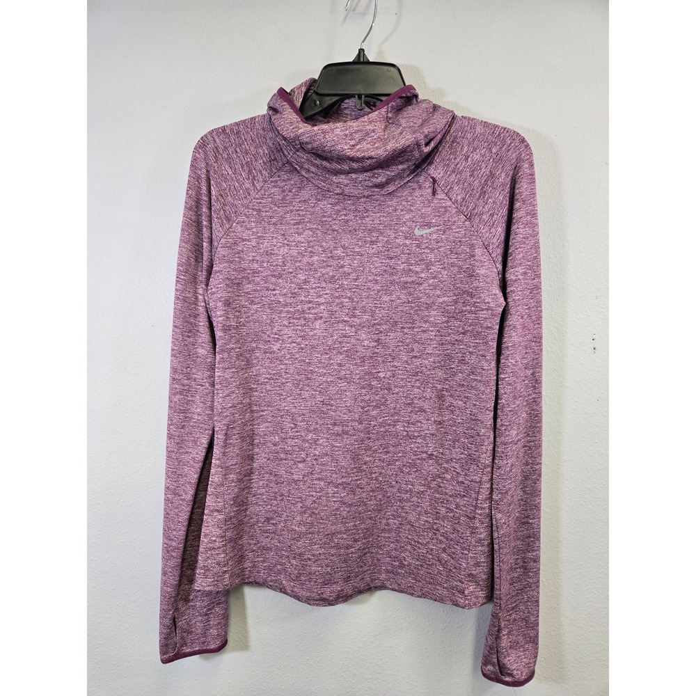 Nike Dri-Fit Running Cowl Neck Hoodie Heathered Purple Activewear Top Small